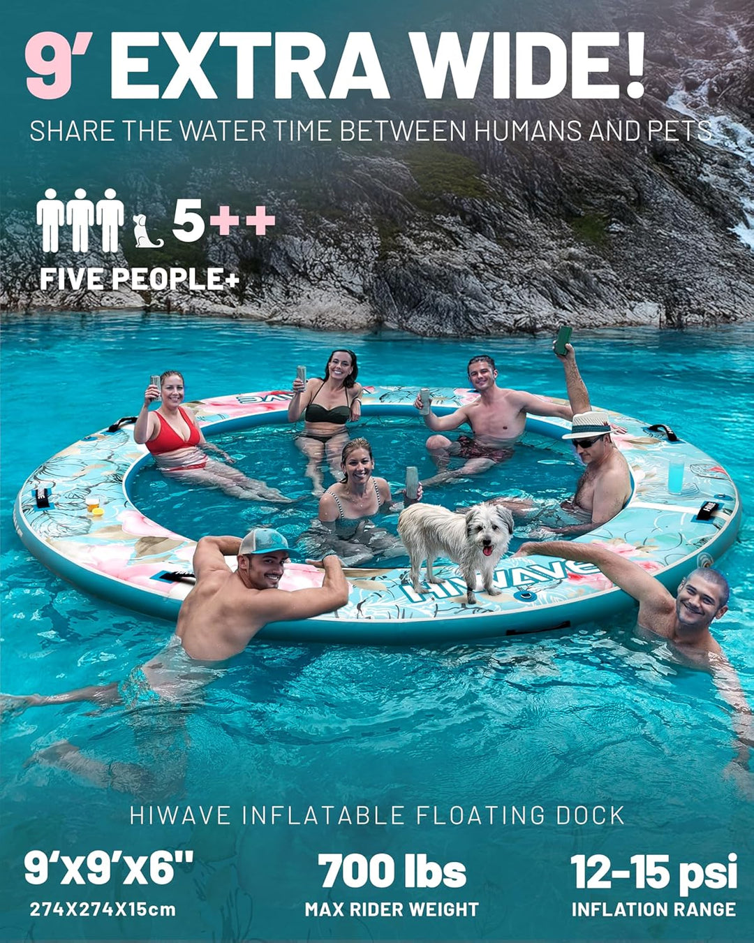 HIWAVE Inflatable Water Hammock Inflatable Floating Dock 9'