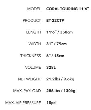Aqua Marina Coral Touring 11'6" (350 cm) INFLATABLE STANDUP PADDLE SUP BOARD 28GOODS